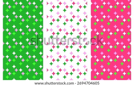 Set of three seamless patterns four point stars in retro style. Perfect for gift wrap, scrapbooking, party decor, textiles, stationery, digital papers.