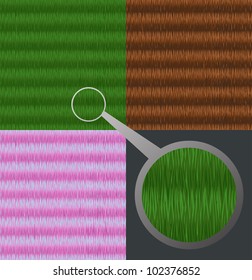 Set of three seamless patterns: grass, wood, fur