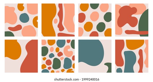 Set of three seamless patterns. Hand drawn various shapes and doodle objects. Abstract contemporary modern trendy vector illustration. Stamp texture. Every pattern is isolated