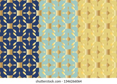 Set of three seamless patterns with ordered arrangement of abstract geometric shapes. Vector EPS10. Clipping mask applied.
