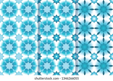 Set of three seamless patterns with stars in one style. Monochrome illustration, eps10. Clipping mask applied.