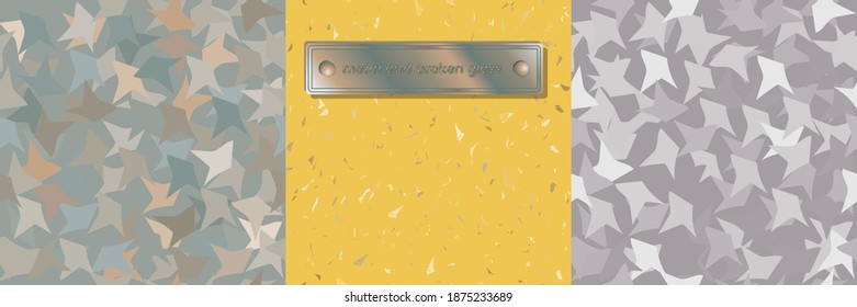 Set of three seamless textures. Two metal and one broken glass. Vector illustration.