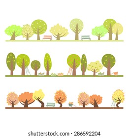 Set of three seasons in the garden. Vector illustration