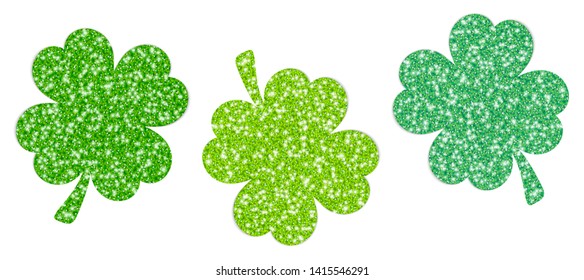 Set Of Three Shamrocks Sparkling Green