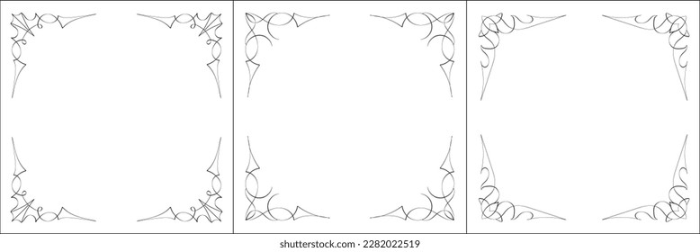  Set of three sharp vector frames. Elegant black and white monochrome ornamental border for greeting cards, banners, invitations. Vector frame for all sizes and formats. Isolated vector illustration