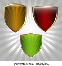 Set of three shields with blank space for text