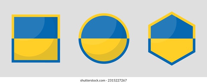 Set von drei Schildern mit Highlights. ukrainische Flagge. Vektorgrafik auf grauem Hintergrund