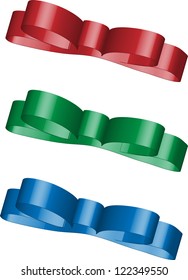 Set of three shiny satin decorative ribbon bows