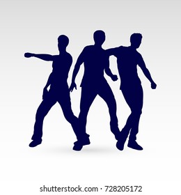 Set of Three Silhouette Dancing Males in Different Poses on the Dance Floor for Desgin Templates