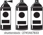 Set of three silhouette spray paint cans. Paint container art, design resource, drawing element.