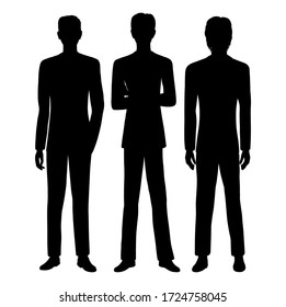 Set of three silhouettes of businessmen, on white background. EPS 8