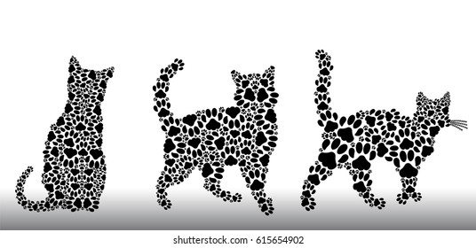 Set of three silhouettes of cats from the cat tracks