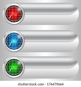 set of three silver buttons with diagrams
