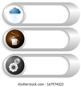 set of three silver buttons with icons