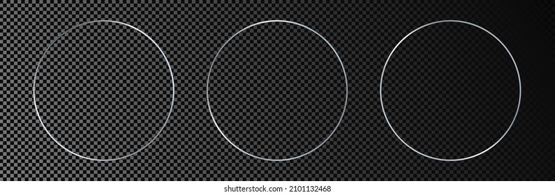 Conjunto de tres marcos de círculo plateados aislados sobre fondo transparente oscuro. Marco brillante con efectos brillantes. Ilustración del vector