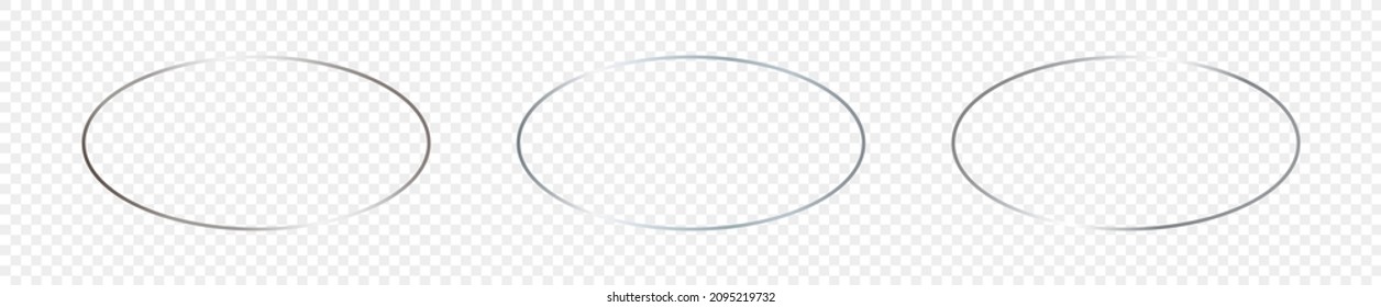 Set of three silver glowing oval shape frames isolated on transparent background. Shiny frame with glowing effects. Vector illustration