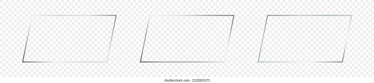Set of three silver glowing rectangular shape frames isolated on transparent background. Shiny frame with glowing effects. Vector illustration