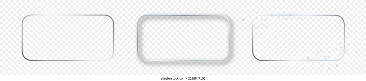 Set of three silver glowing rounded rectangular frames isolated on transparent background. Shiny frame with glowing effects. Vector illustration