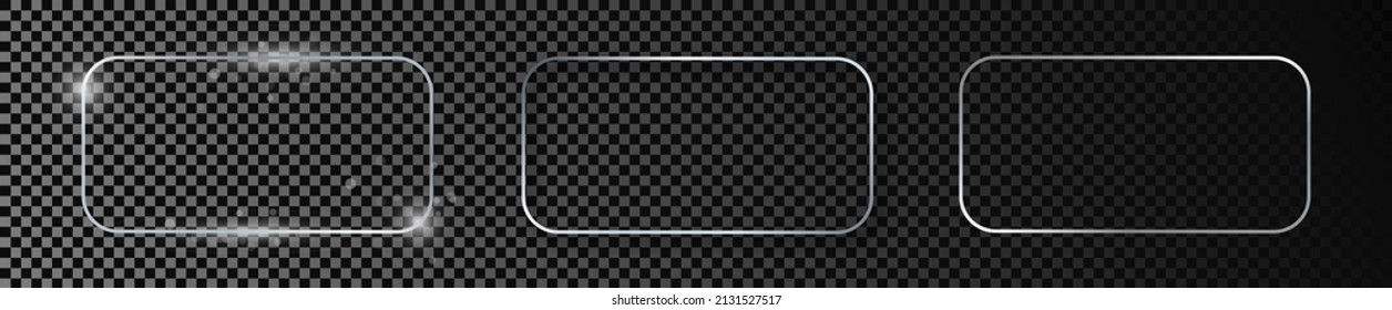 Set of three silver glowing rounded rectangular frames isolated on dark transparent background. Shiny frame with glowing effects. Vector illustration
