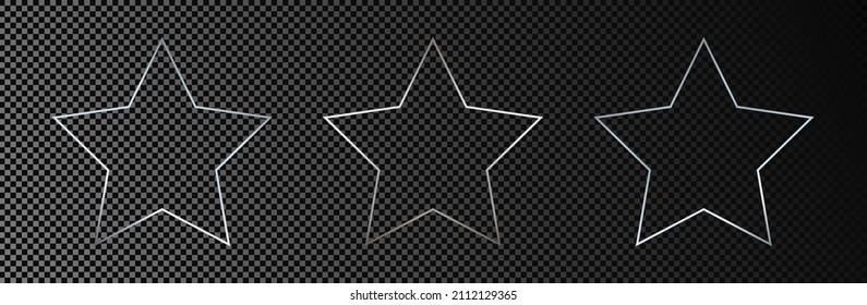 Conjunto de tres marcos de estrellas brillantes plateados aislados sobre fondo transparente oscuro. Marco brillante con efectos brillantes. Ilustración del vector