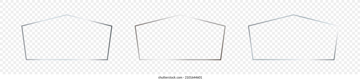 Conjunto de tres marcos de forma tetragon brillantes de plata aislados sobre fondo transparente. Marco brillante con efectos brillantes. Ilustración del vector