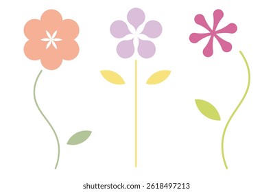Set of Three Simple and Cute Pastel Flowers
