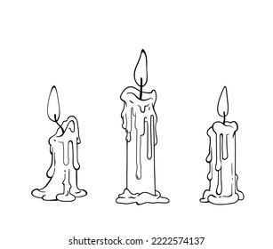 set of three simple drawings of candles