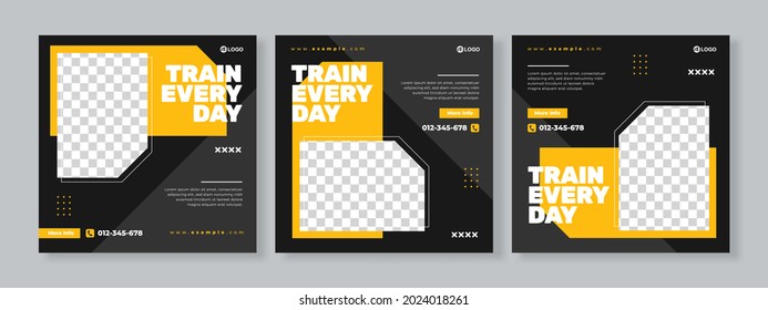 Set of three simple geometric rectangle background of Sport stretching banner social media pack template premium vector