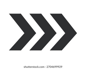 Um conjunto de três setas geométricas simples voltadas para a direita em formato vetorial representando a direção e o movimento.