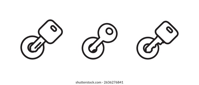 Set of three simple key and keyhole icons in black outline on white background.
