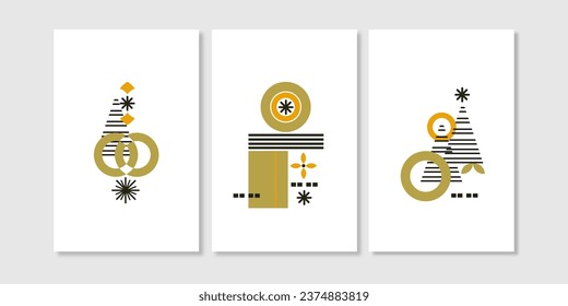 Set three of simple modern mid century wall art. Collection of abstract geometry green wall decoration for home. Scandinavian art deco vector art.