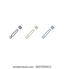 A set of three simple toothbrush outline icons in black yellow and blue colors representing dental health and daily cleaning routine