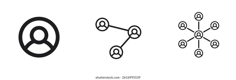 Set of three simple user profile icons in gray outline, black outline, and solid black, perfect for websites, applications, or social media platforms.