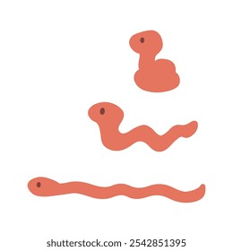 Conjunto de tres ilustraciones de serpientes rojas simplemente deformes.