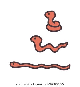 Set of three simply deformed red snake illustrations.