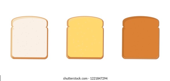 Set of three slices toast bread isolated on white. Vector illustration