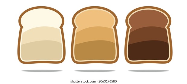 Conjunto de tres rodajas pan tostado aislado en el diseño vectorial de ilustración blanca