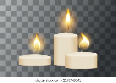 Set of three small candles vector illustration isolated on transparent background