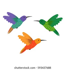 Set three small colorful bird hummingbird