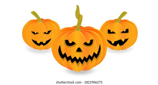 Set of three smiling halloween pumpkins. Vector illustration for Halloween selebration decoration.