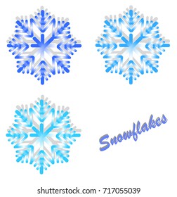The set of three snowflakes on the white background