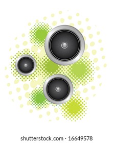 set of three speakers in grunge background