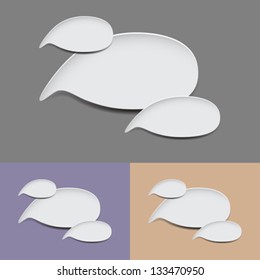 A set of three speech bubbles. three different colors