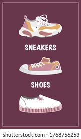 Fijado con zapatos en ilustración vectorial. Cartel, tarjeta, diseño. Boots.