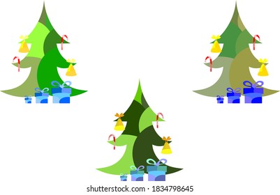 Set of three spotted New Year and Christmas trees