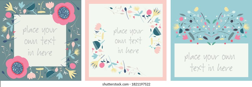 Set of three square floral borders