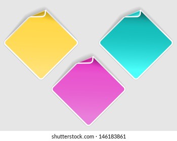 The set of three square labels with bent corner / Square labels / Labels