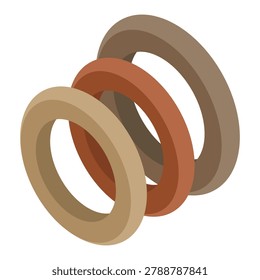 Set of three stacked round storage boxes with decorative earth tone lids for closet organizing in flat vector style