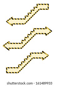 The set of three stair arrows icons with black and yellow stroke / Stair arrows icons / The under construction style arrow