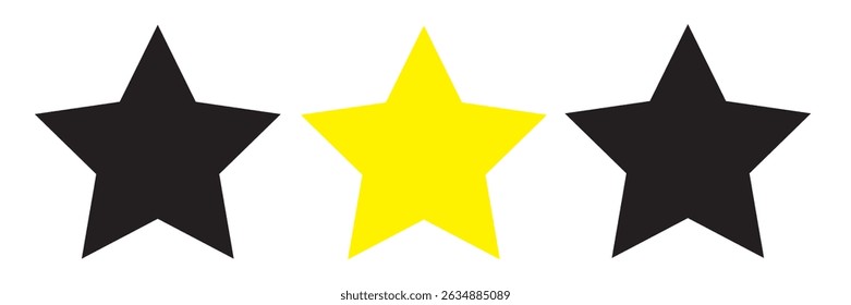 Conjunto de três estrelas coleção de ícones. Símbolo de estrela amarela e preta. Ilustração de vetor.